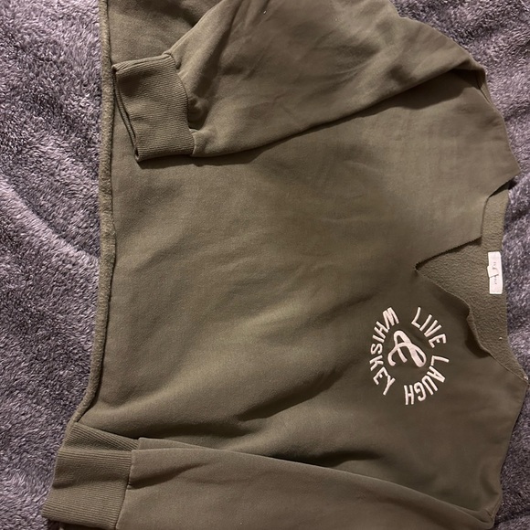 Live laugh whiskey cropped slouchy olive colored sweatshirt - Picture 3 of 4